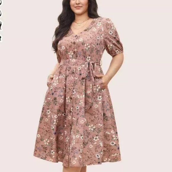 BloomChic Plus Size Elegant Floral Shirt Dress - Picture 1 of 4